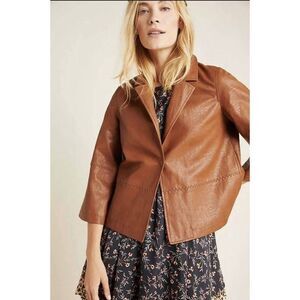 Anthropologie Hayden Embroidered Vegan Faux Leather Jacket Women L NEW $148